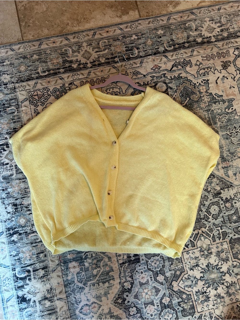 Yellow V-Neck Button-Front Women's Sweater